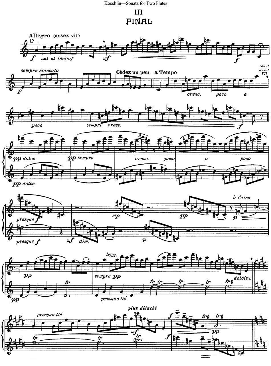 长笛乐谱曲谱 考埃琳双长笛奏鸣曲（NO.3）