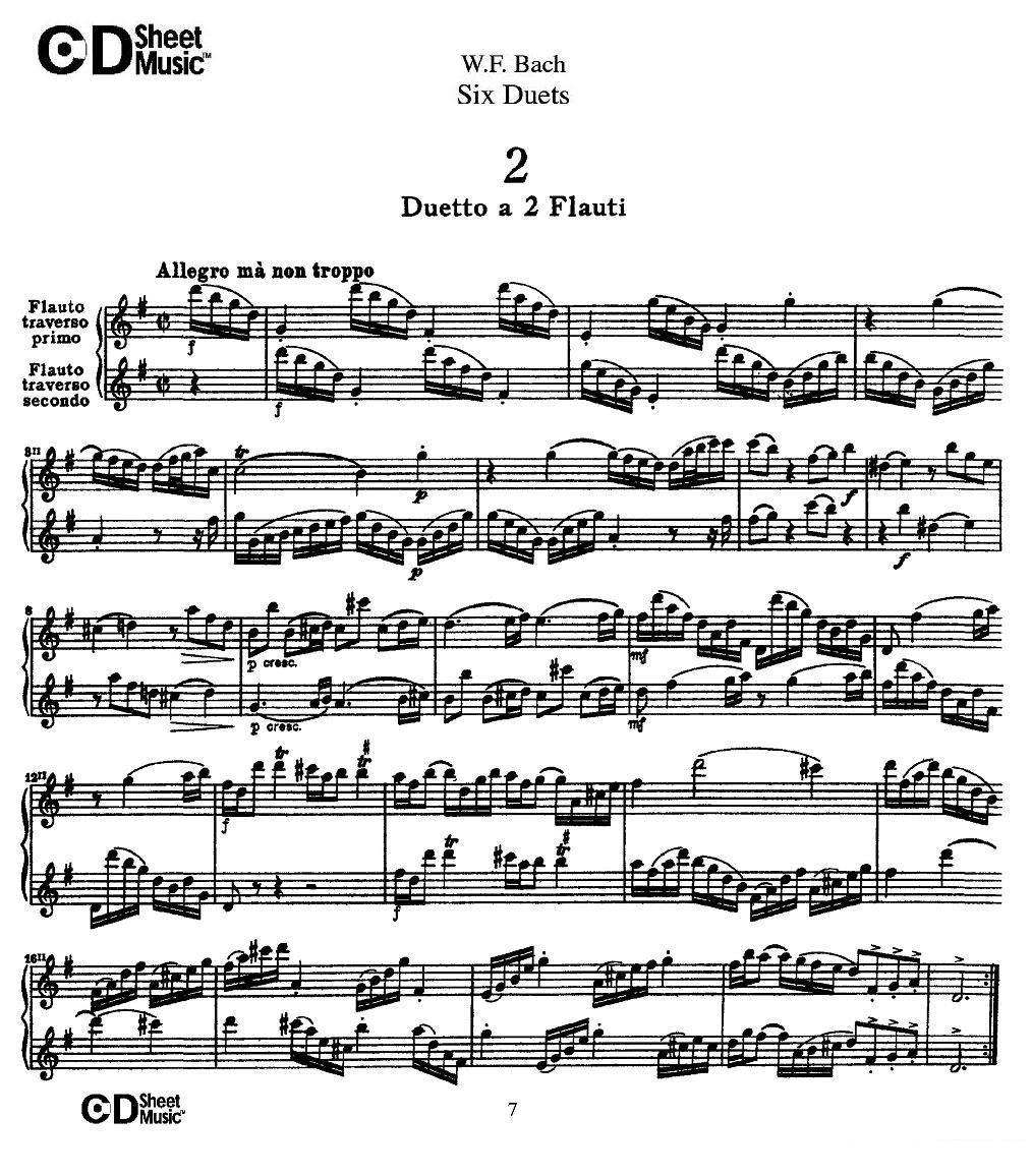 曲谱《W.F.巴赫—六首二重奏练习曲》（第1页）