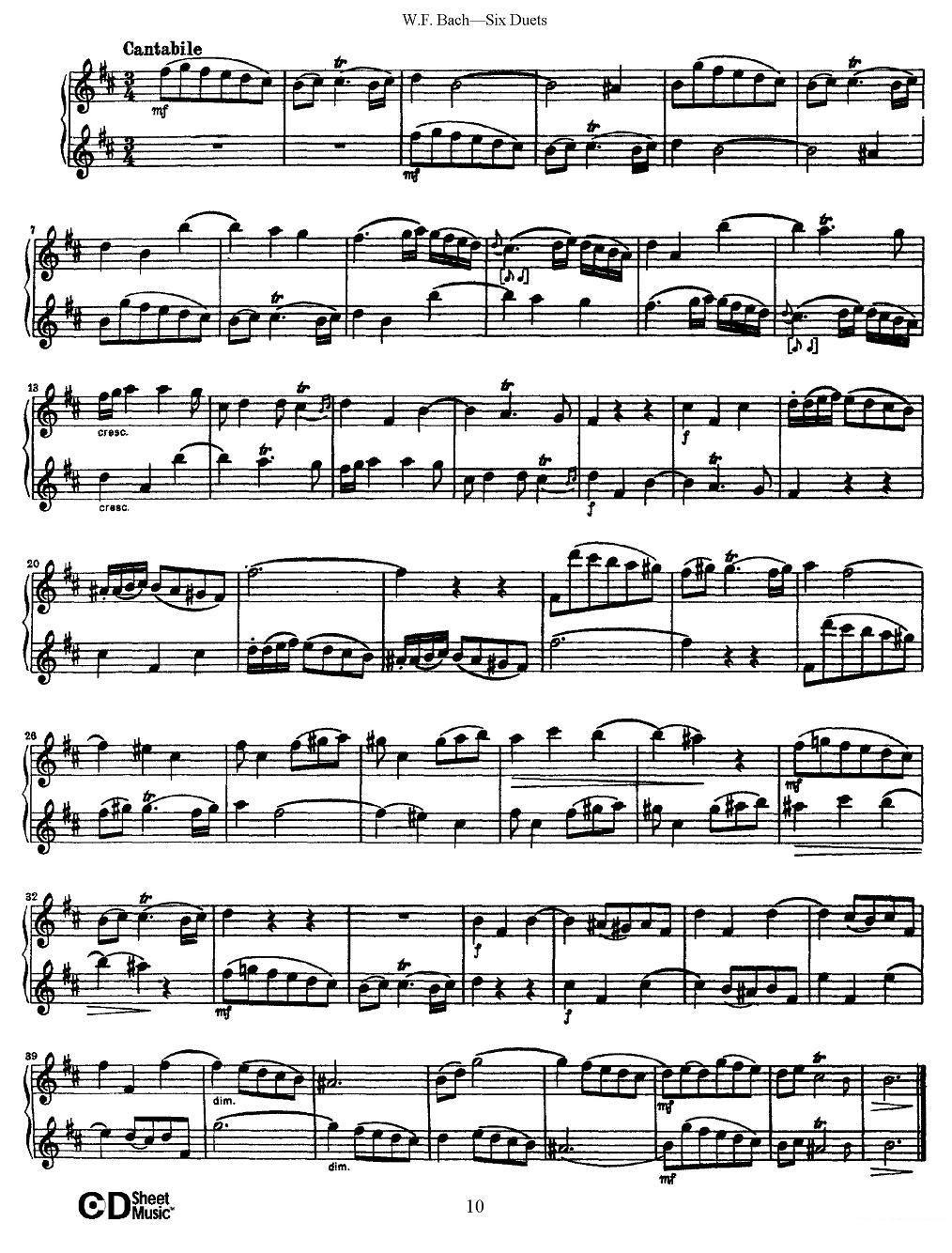曲谱《W.F.巴赫—六首二重奏练习曲》（第4页）