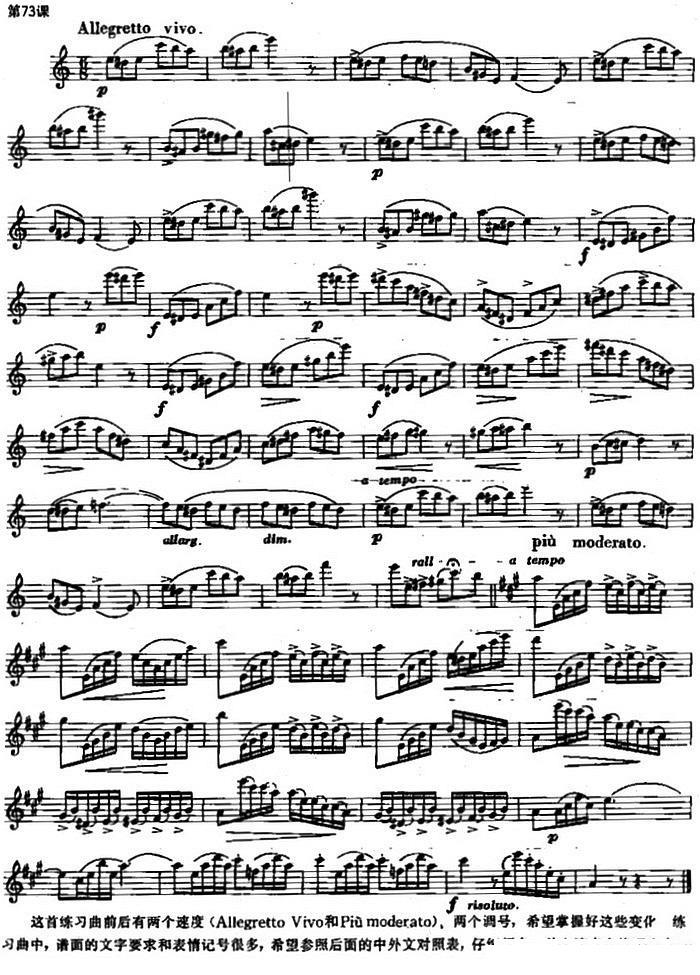 《长笛练习曲100课之第73课》 长笛谱