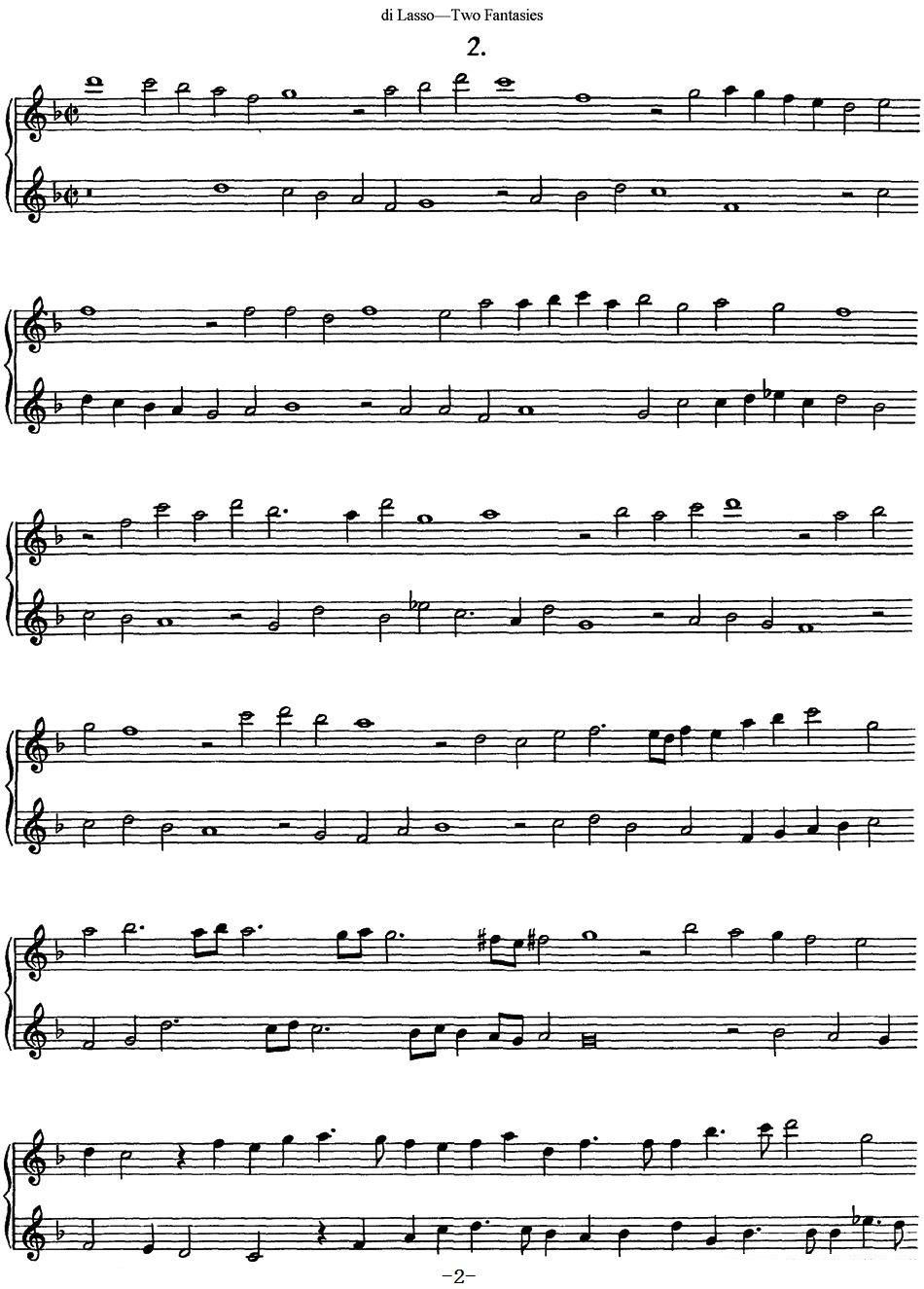 《迪.拉索长笛二重奏2段幻想曲》长笛谱