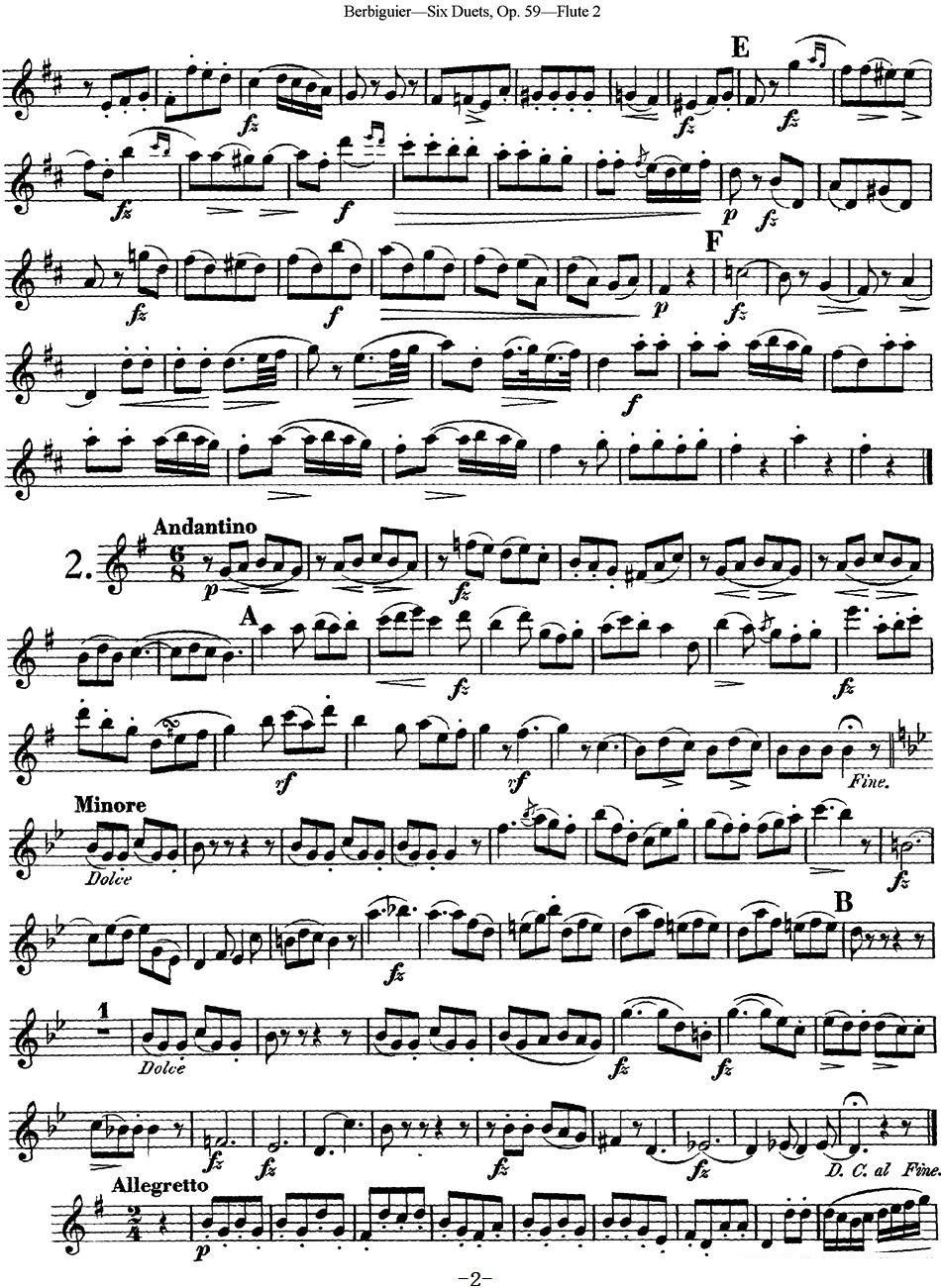 《博比格6首长笛二重奏练习曲Op.59》长笛谱