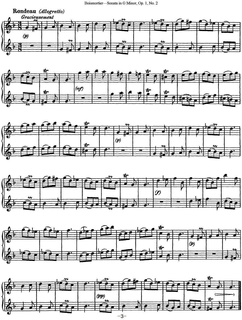 《博伊斯卯绨G大调双长笛奏鸣曲Op.1》长笛谱