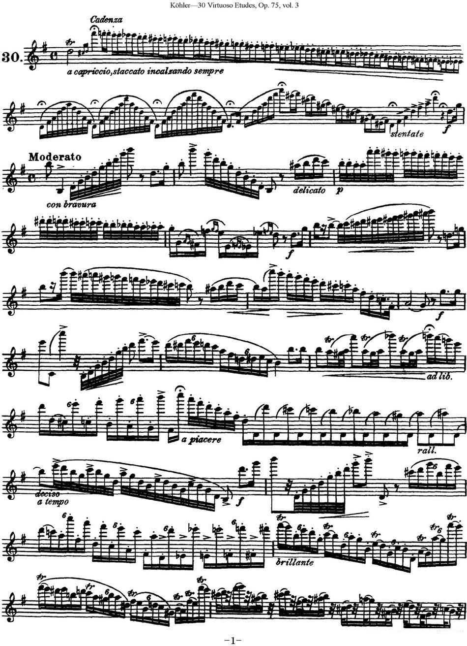 《柯勒30首高级长笛练习曲作品75号》长笛谱