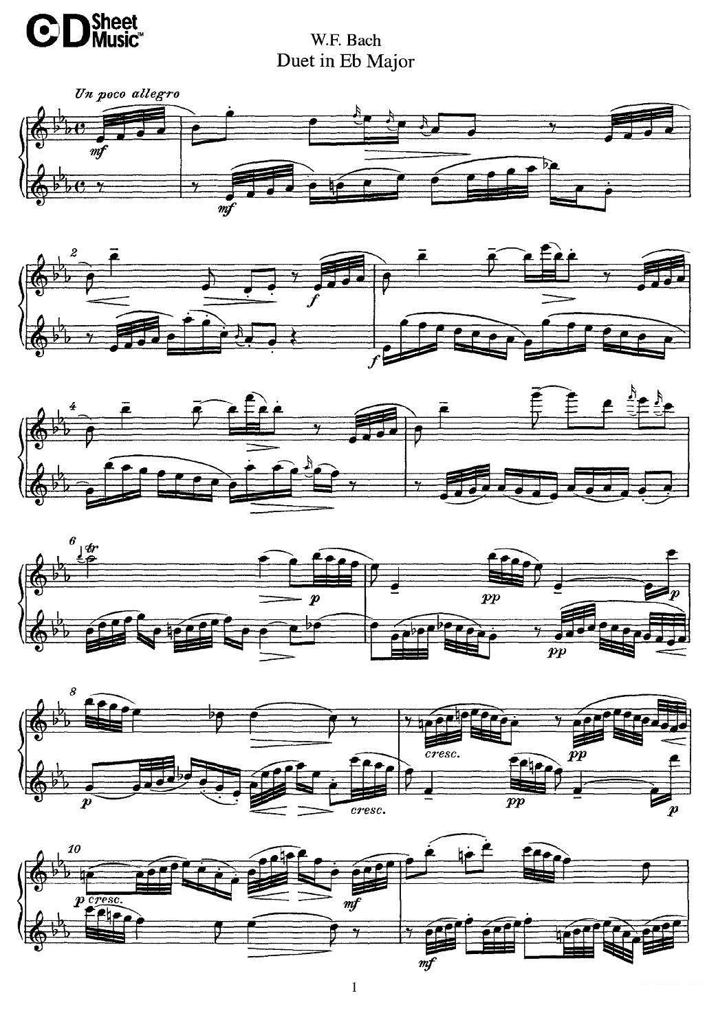 《Eb大调二重奏》长笛谱（第1页）