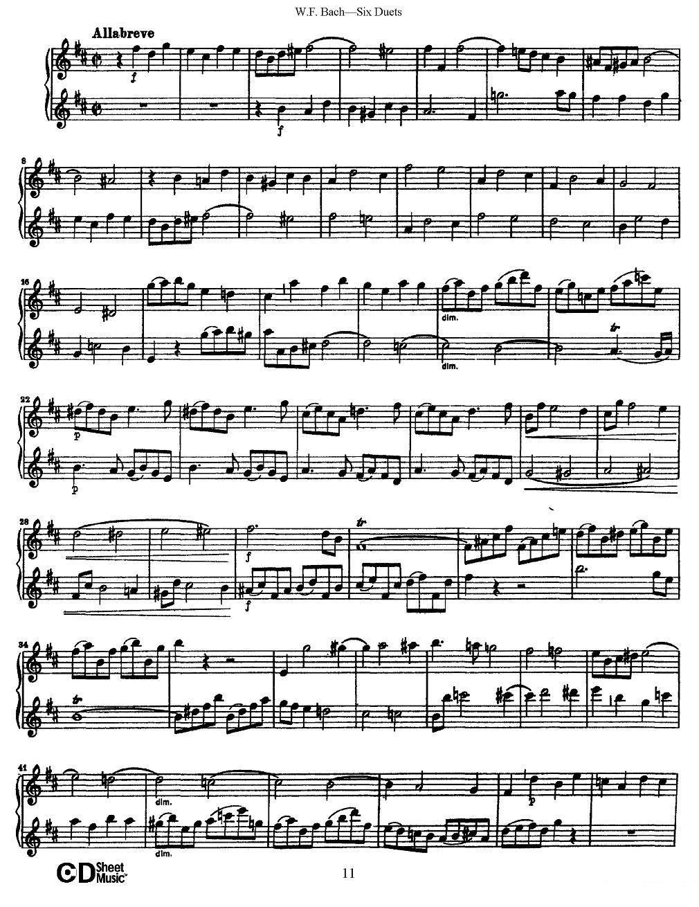 曲谱《W.F.巴赫—六首二重奏练习曲》（第5页）