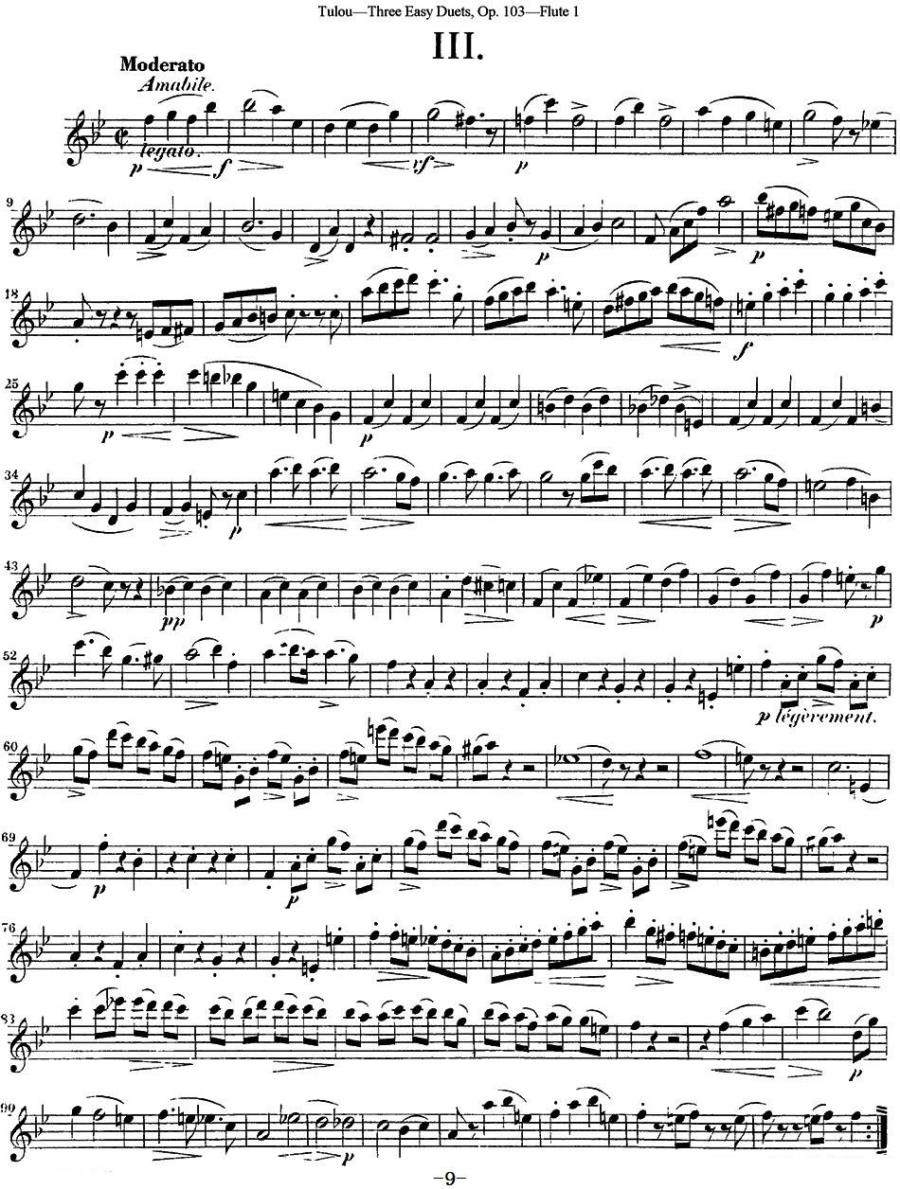 长笛乐谱曲谱 图露三首长笛简易重奏曲Op.103（Flute 1）（NO.3）