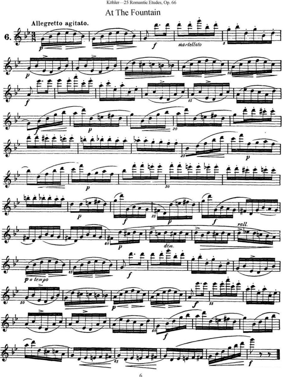 长笛乐谱曲谱 25首浪漫练习曲作品66号（NO.6）