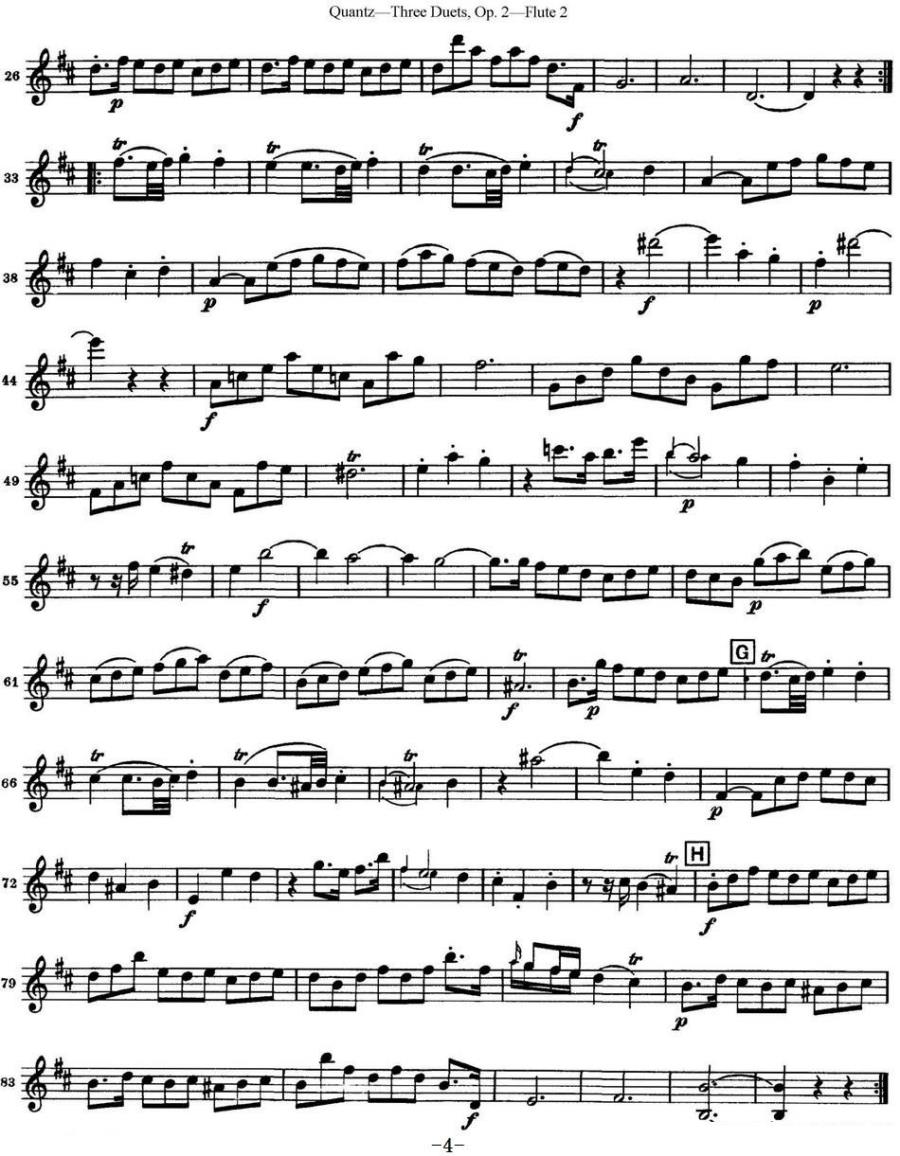 《匡茨G大调长笛二重奏Op.2——Flute 2》长笛谱
