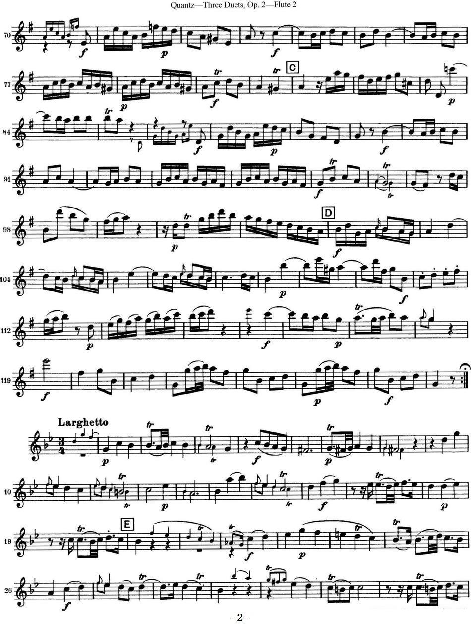 《匡茨G大调长笛二重奏Op.2——Flute 2》长笛谱