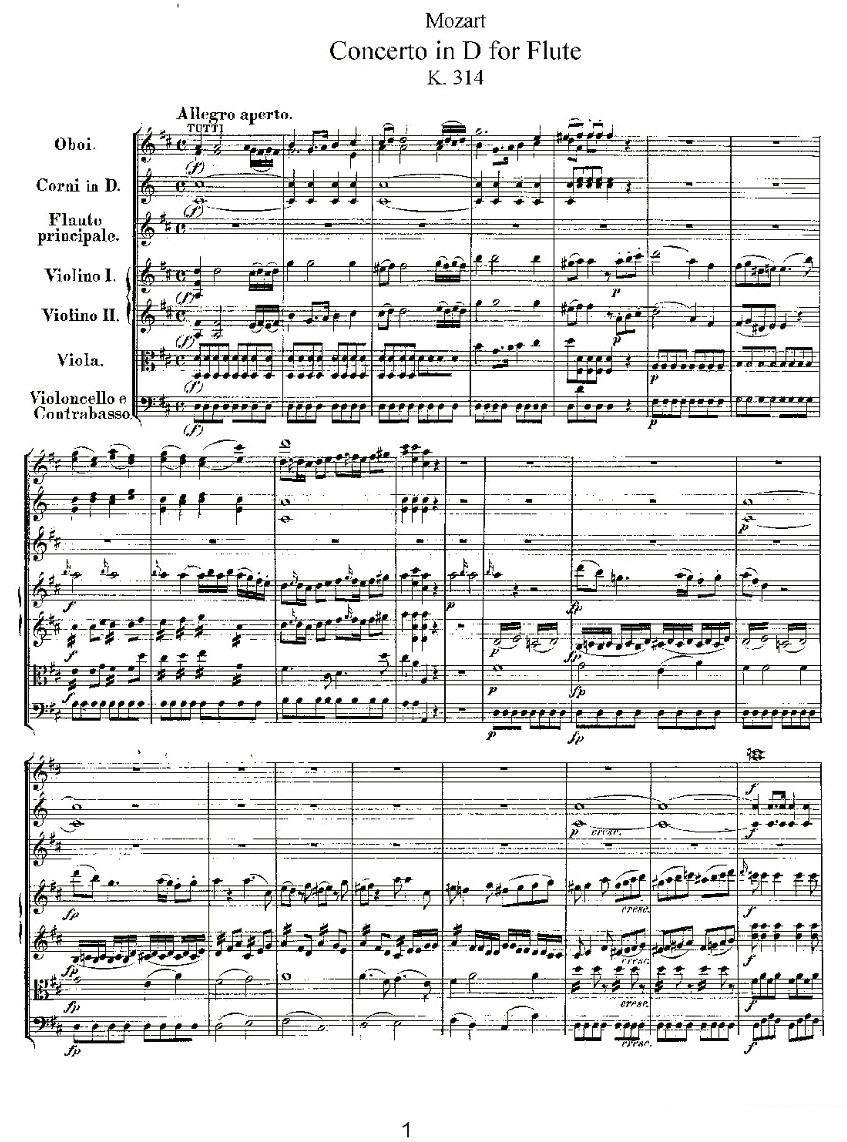 长笛乐谱曲谱 Concerto in D for Flute, K.314（D大调长笛协奏曲）