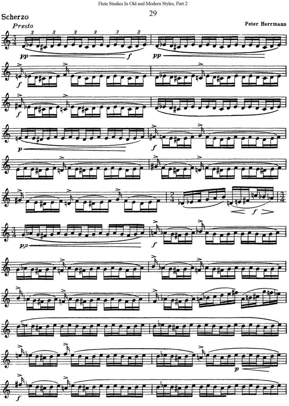 长笛乐谱曲谱 斯勒新老风格长笛练习重奏曲（第二部分）（NO.29）
