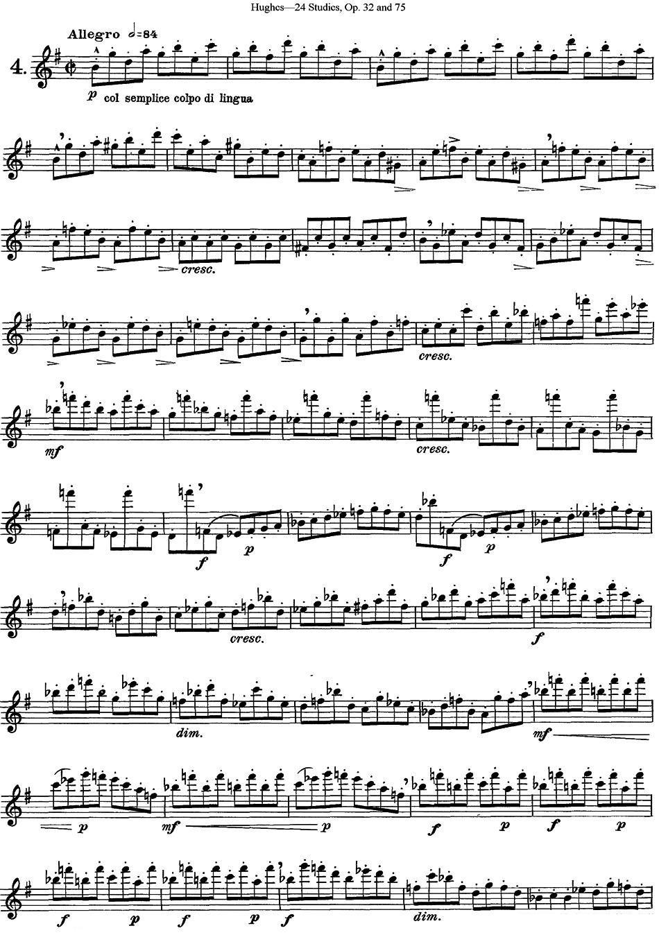 长笛乐谱曲谱 胡埃斯长笛练习曲Op.32（NO.4）