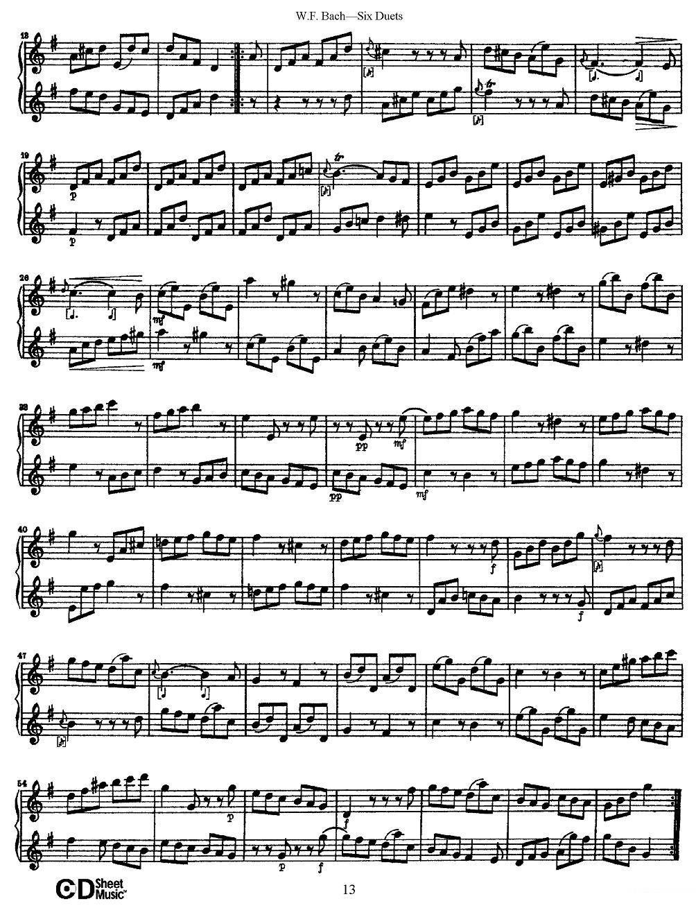 曲谱《W.F.巴赫—六首二重奏练习曲》（第7页）