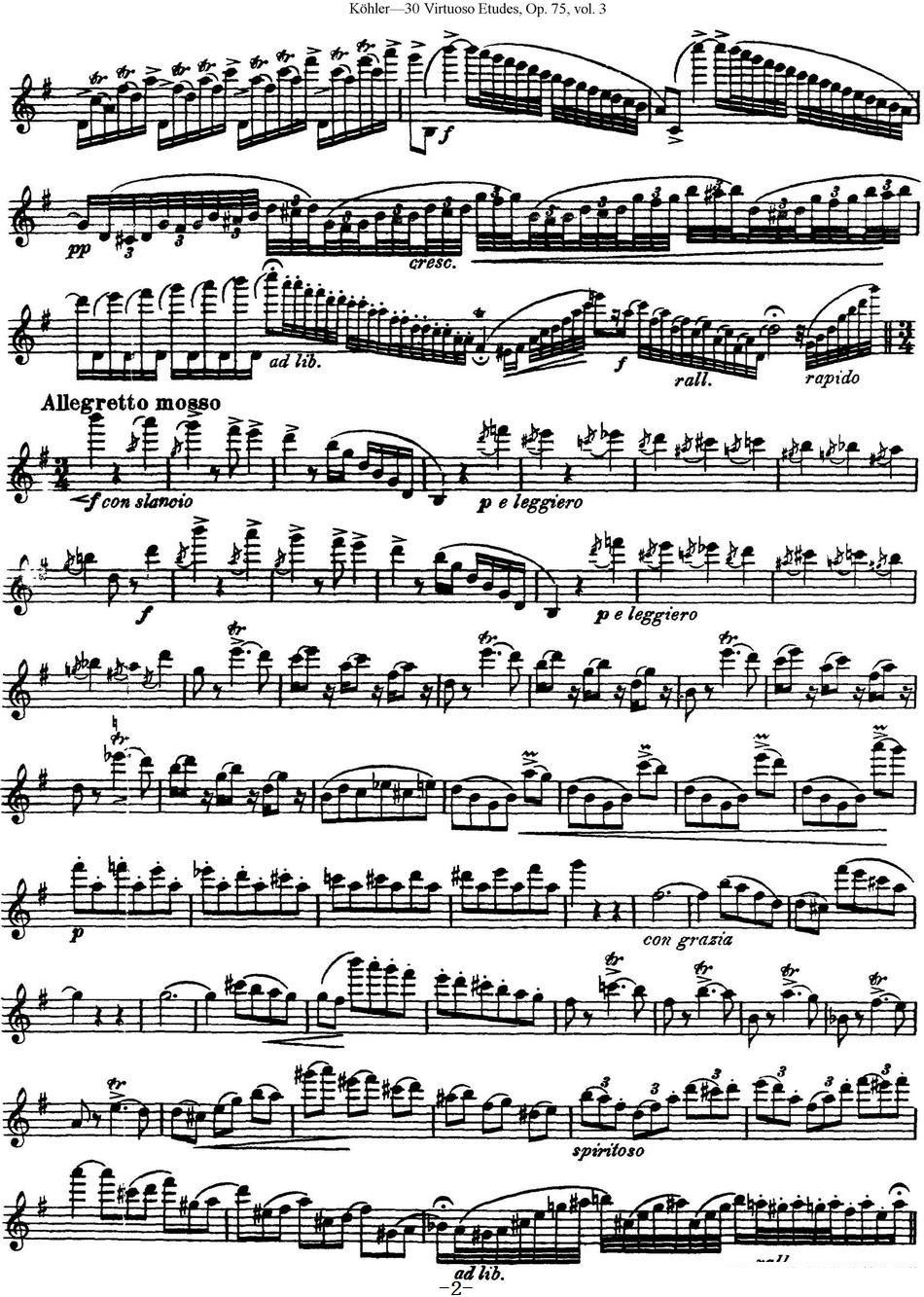 《柯勒30首高级长笛练习曲作品75号》长笛谱