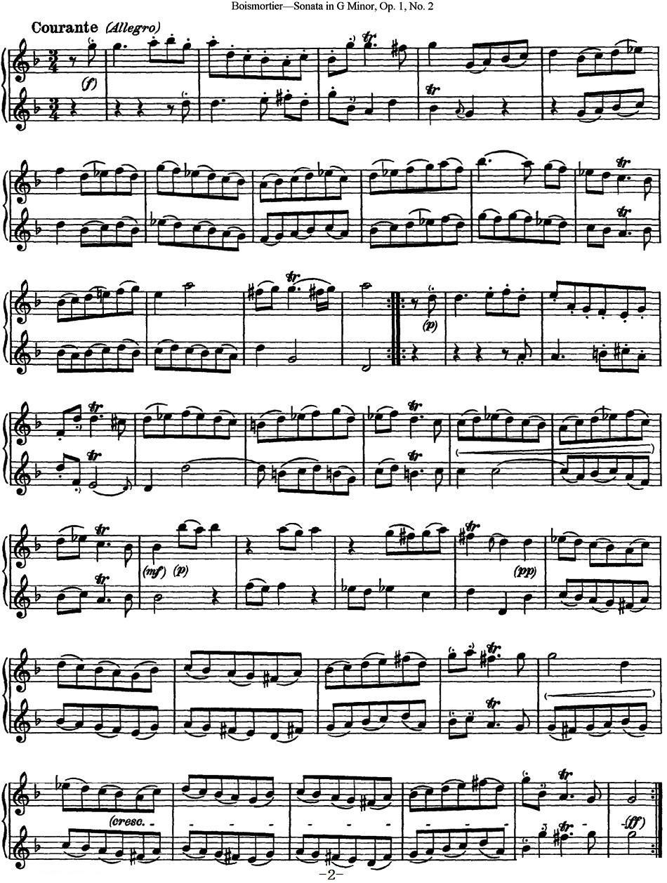 《博伊斯卯绨G大调双长笛奏鸣曲Op.1》长笛谱
