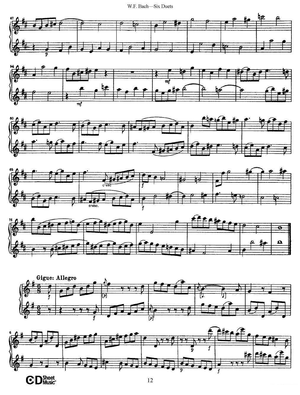 曲谱《W.F.巴赫—六首二重奏练习曲》（第6页）