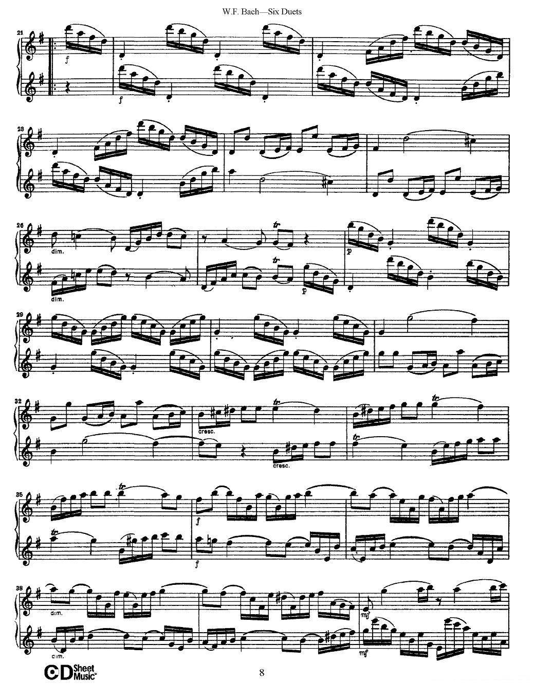 曲谱《W.F.巴赫—六首二重奏练习曲》（第2页）
