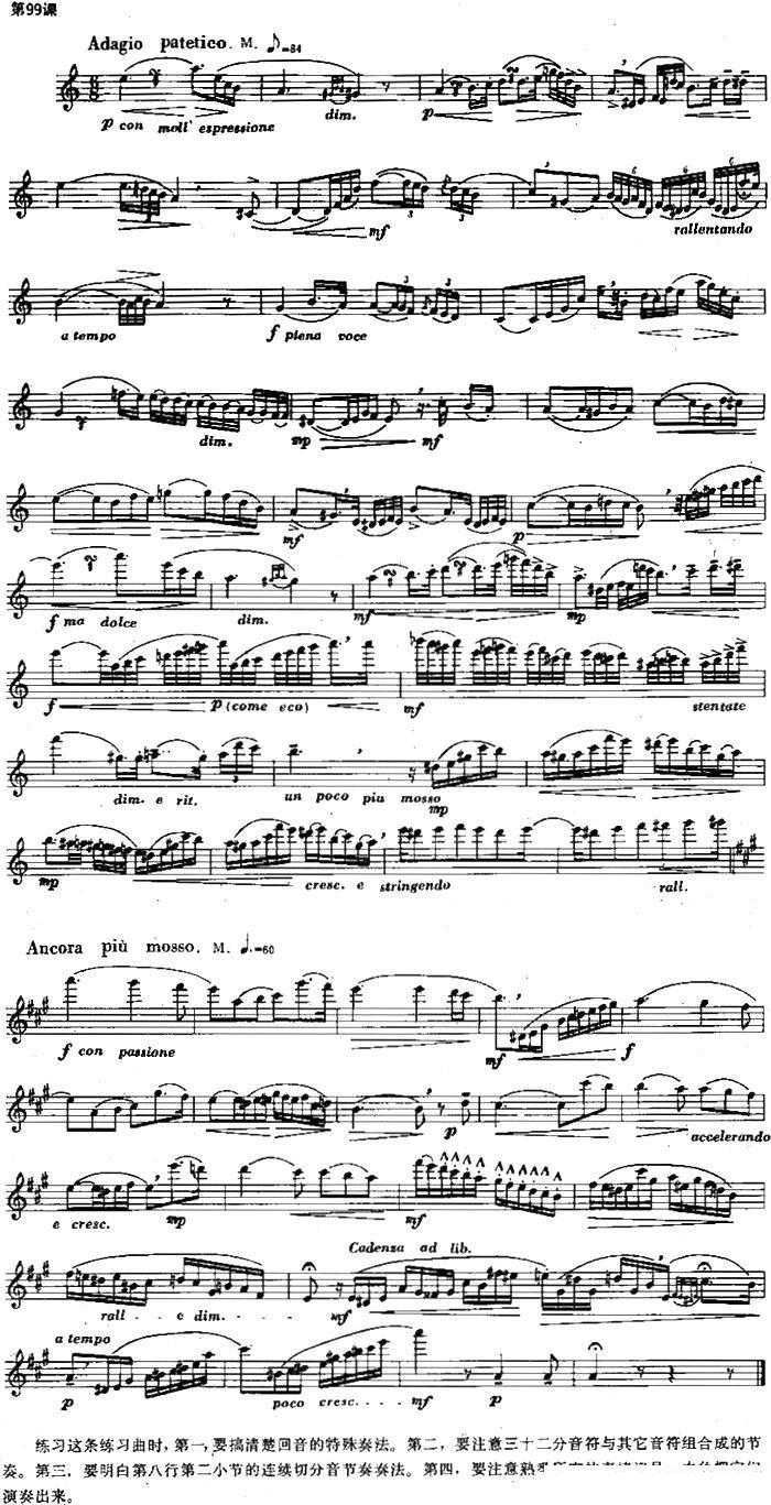长笛乐谱曲谱 长笛练习曲100课之第99课 （回音的特殊奏法练习曲）