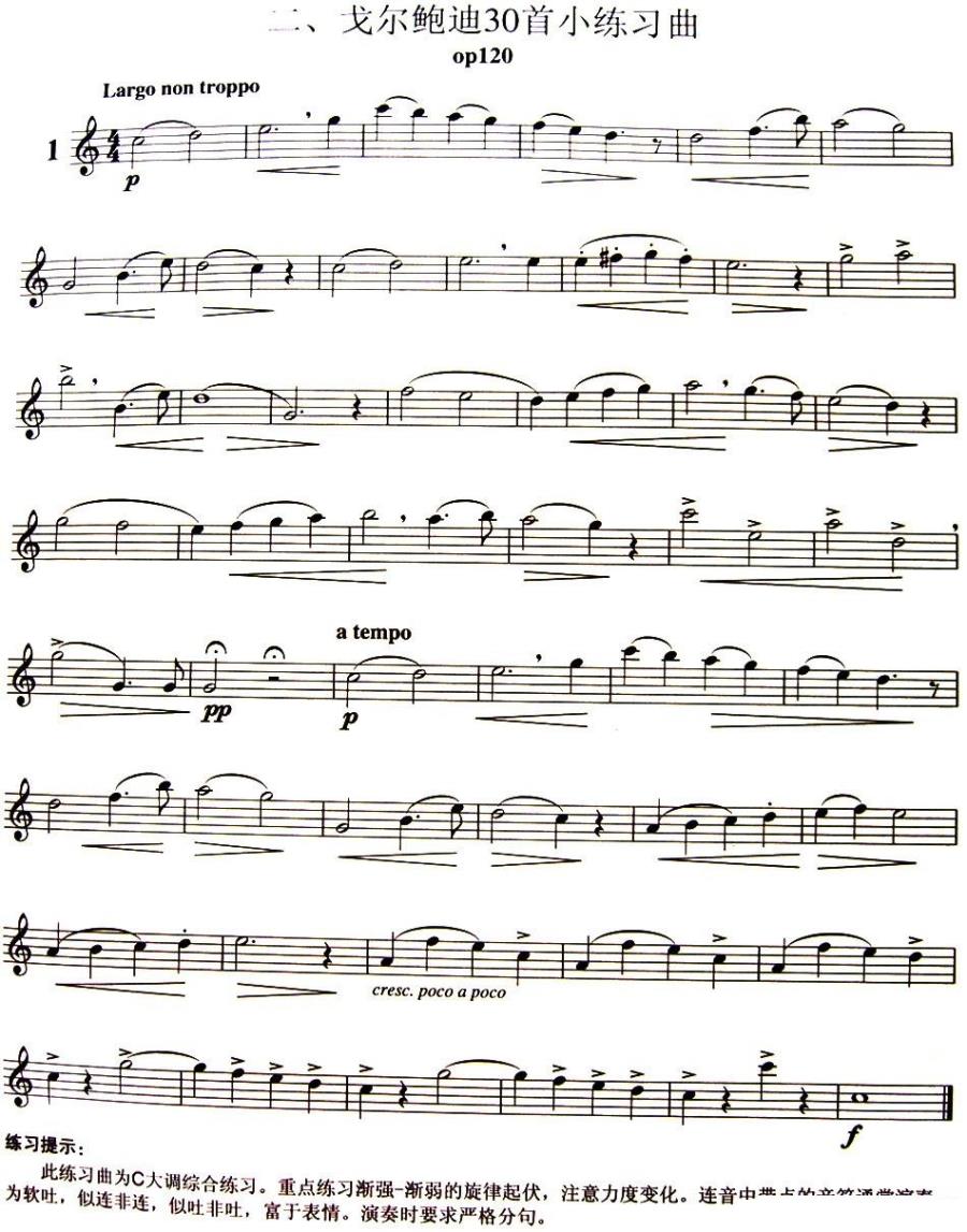 长笛乐谱曲谱 三十首小练习曲作品120号（NO.1）