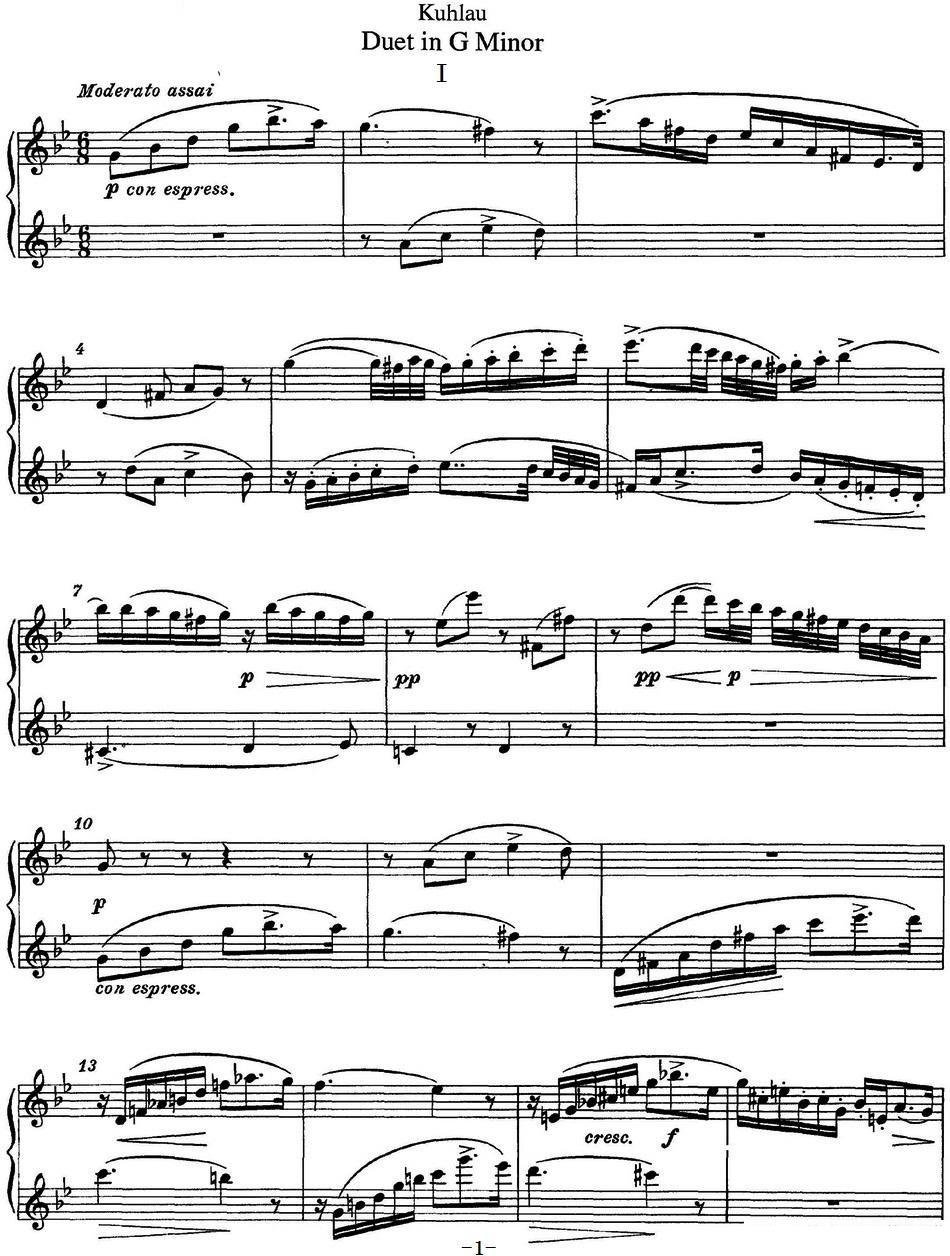 长笛乐谱曲谱 库劳g小调长笛二重奏练习曲（No.1）