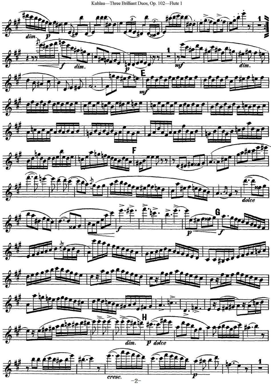 《库劳长笛二重奏练习三段OP.102——Flute 1》长笛谱