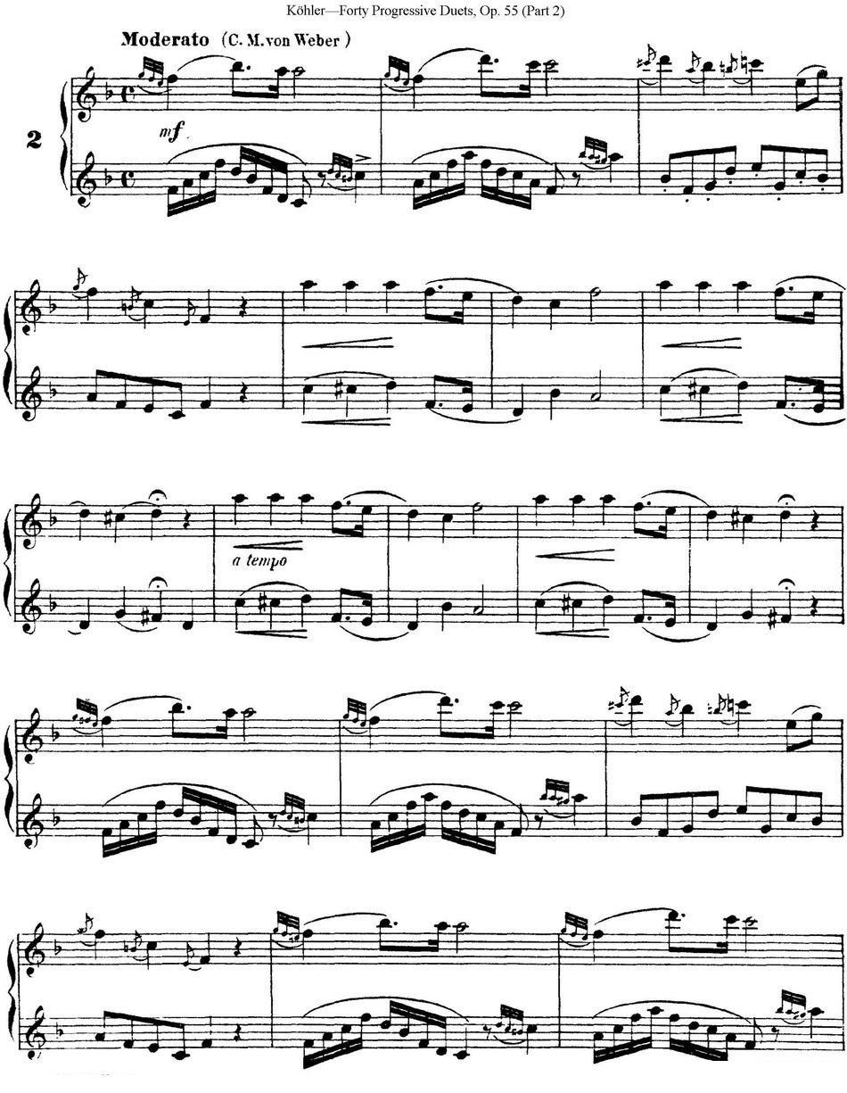 长笛乐谱曲谱 柯勒40首长笛提高练习曲OP.55（二重奏）（NO.2）