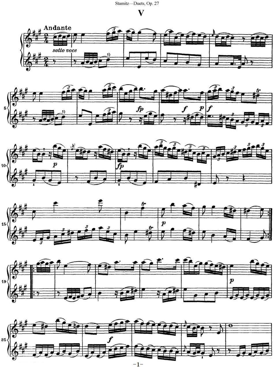 《斯塔米茨二重奏长笛练习曲Op.27》长笛谱