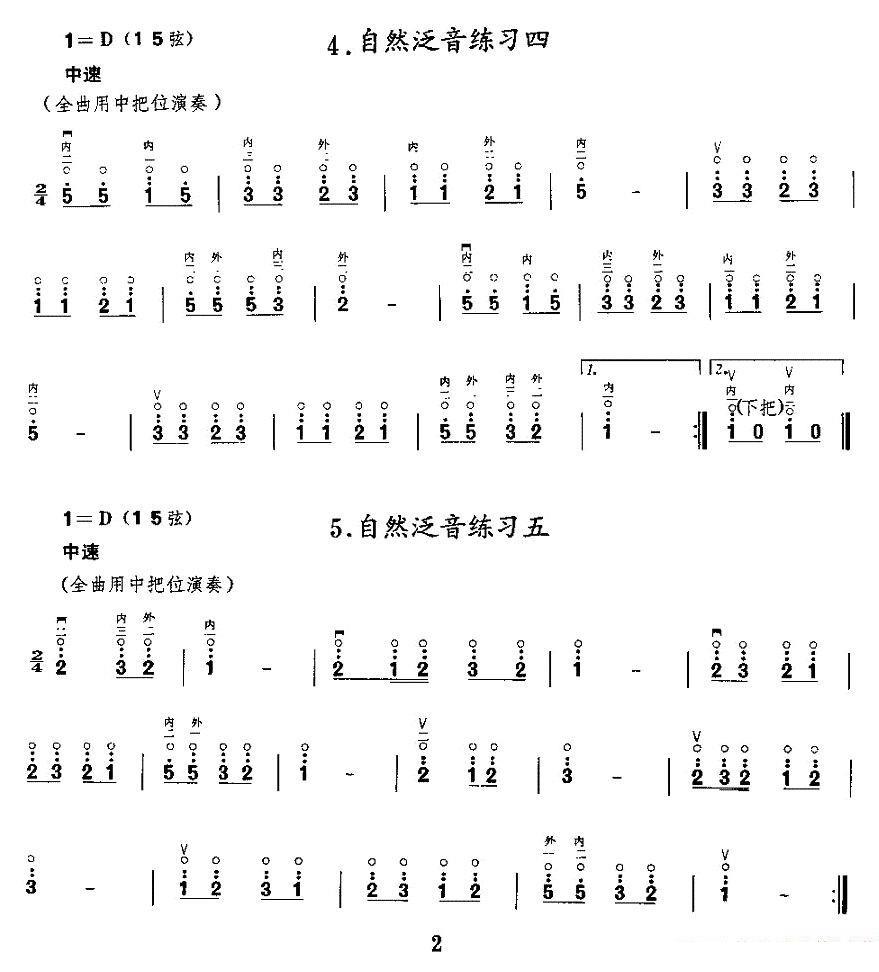 《二胡微型练习曲：泛音练习》二胡谱/胡琴谱（第2页）