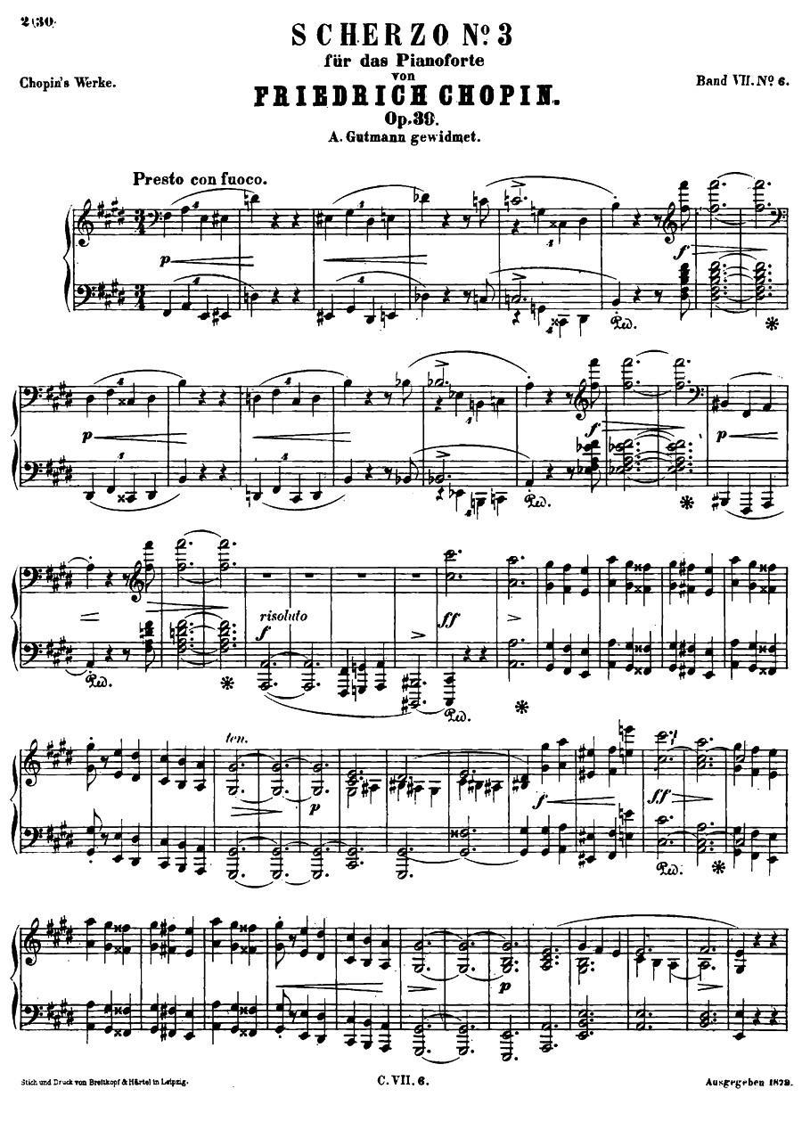 钢琴曲谱 升c小调钢琴谐谑曲Op.39（第三号）