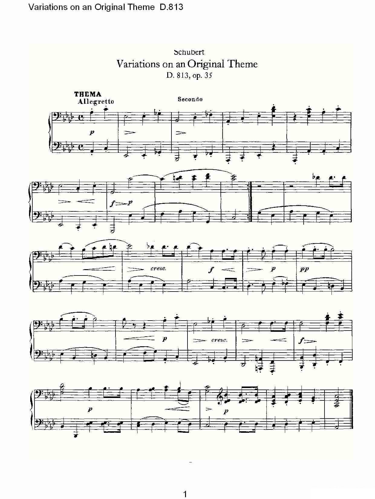 《Variations on an Original Theme D.813》钢琴谱（第1页）