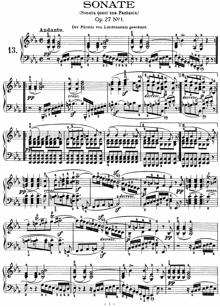 钢琴曲谱 SONATE（第十三钢琴奏鸣曲-Op.27 No.1）