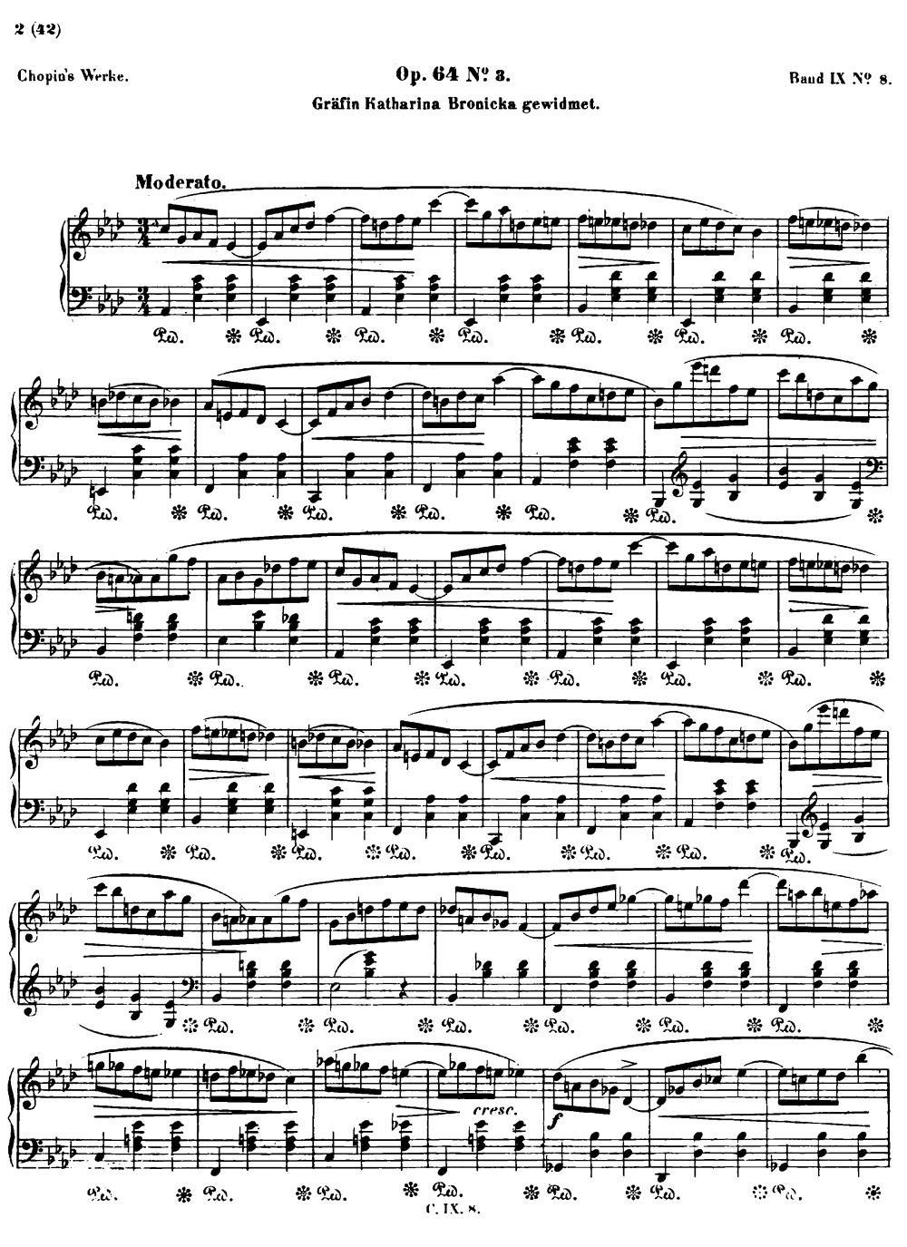钢琴曲谱 降A大调圆舞曲Op.64-3
