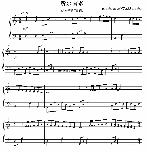 《费尔南多》钢琴谱（第1页）
