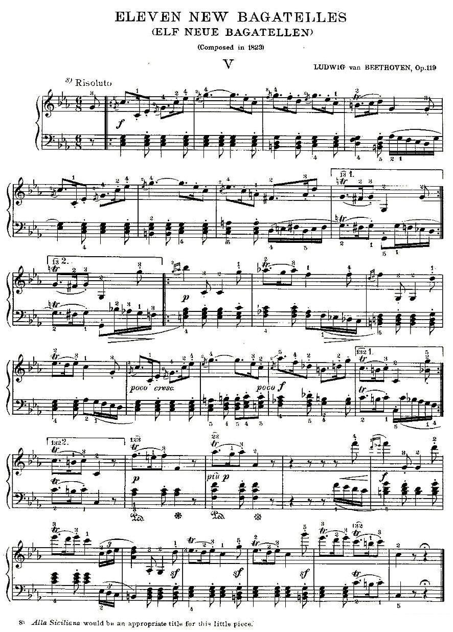 钢琴曲谱 贝多芬钢琴小品Op.119 之五