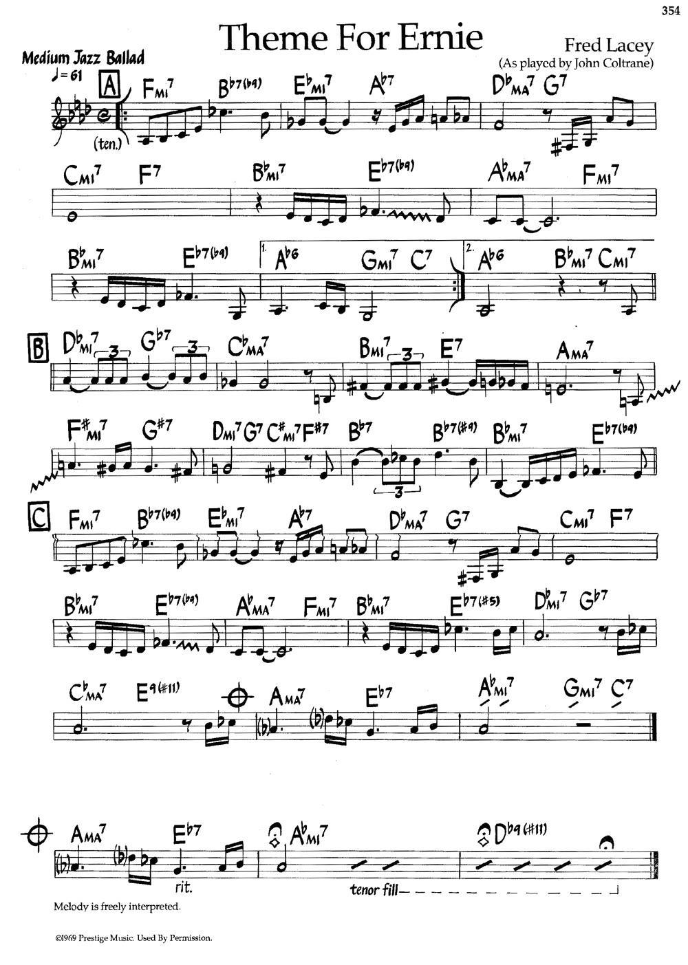 钢琴曲谱 Theme For Ernie（爵士钢琴曲）