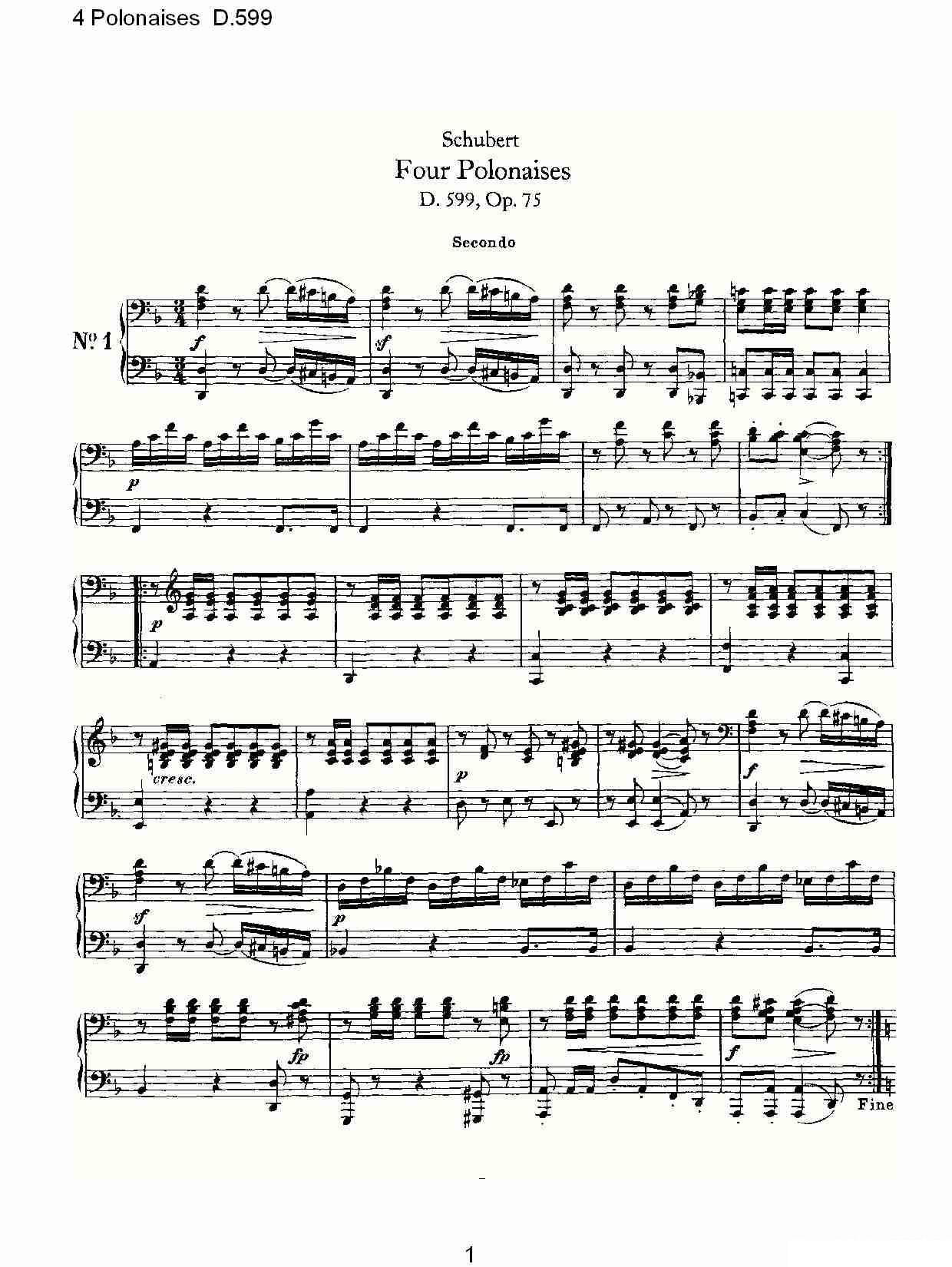 弗朗兹·舒柏特《4 Polonaises D.599》钢琴谱（第1页）