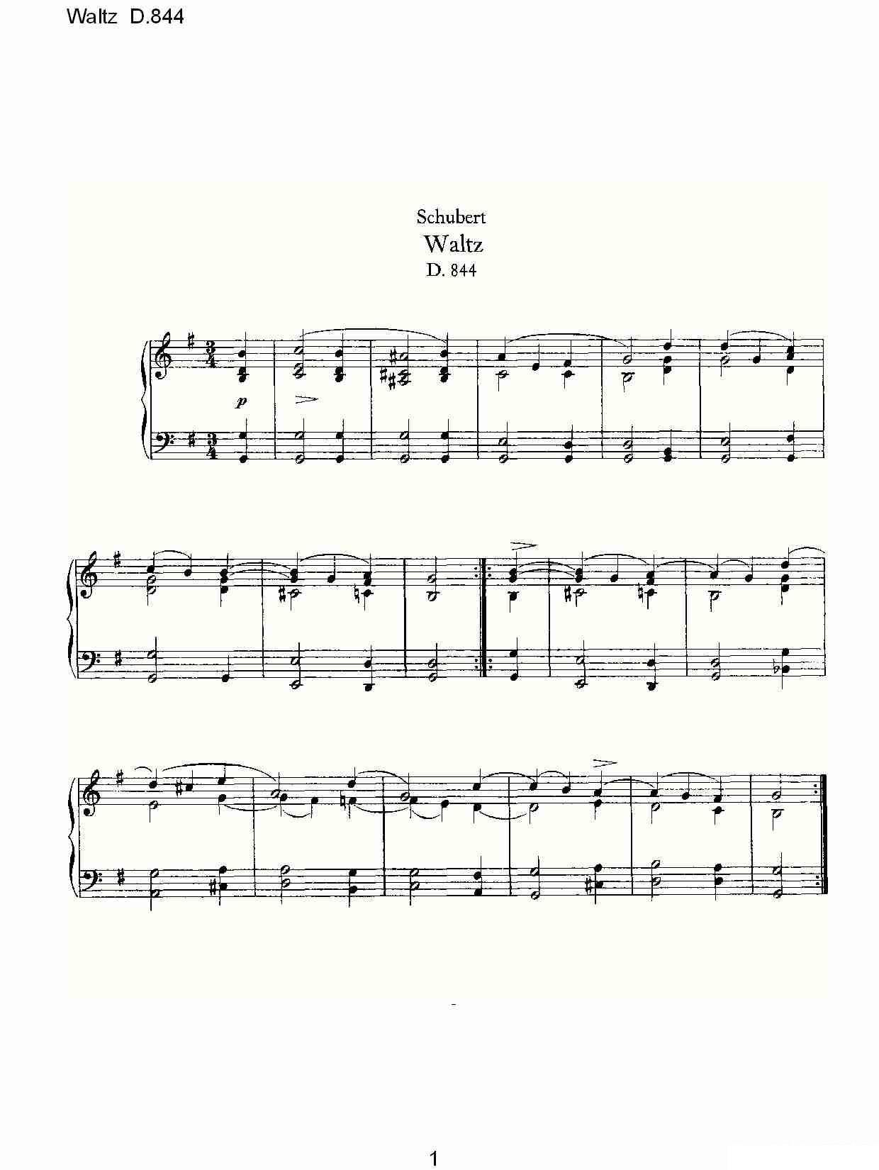 钢琴曲谱 Waltz D.84（华尔兹舞曲 D.844）