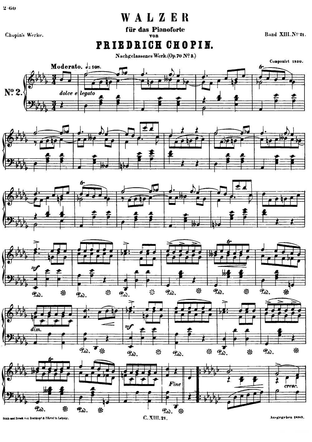 钢琴曲谱 降D大调圆舞曲Op.70-3