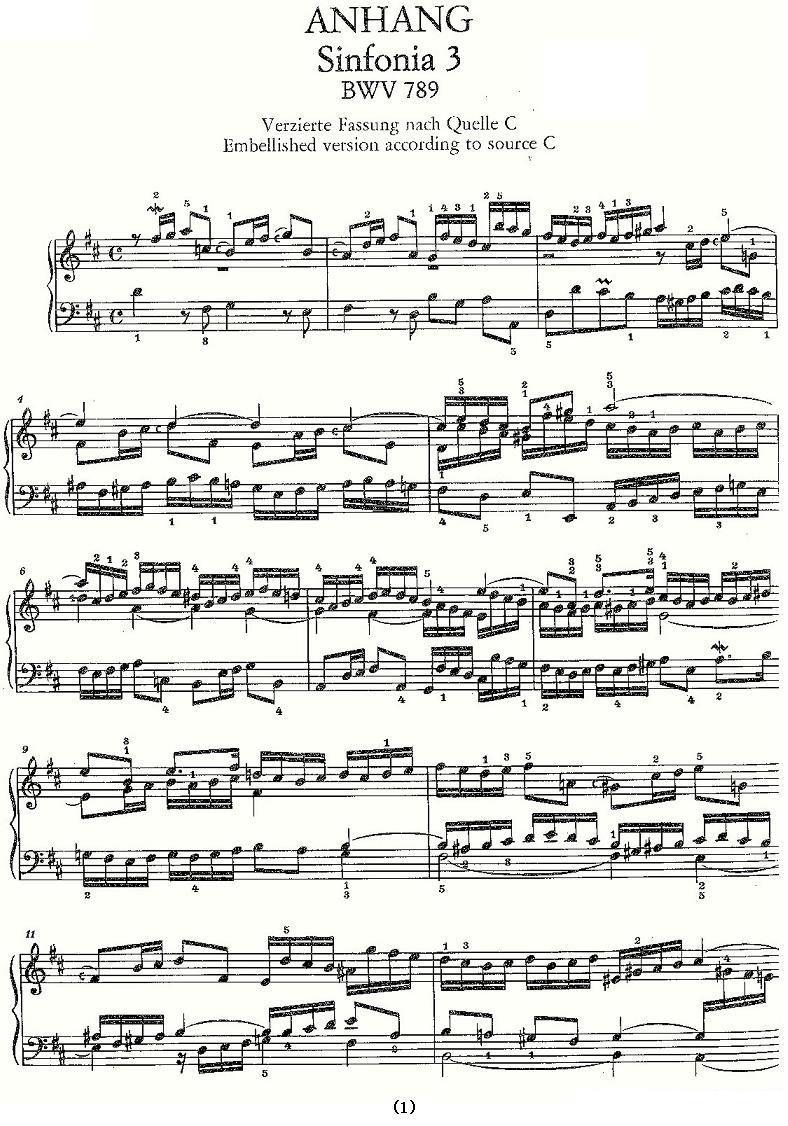 《Sinfonia 3 BWV-789》钢琴谱（第1页）