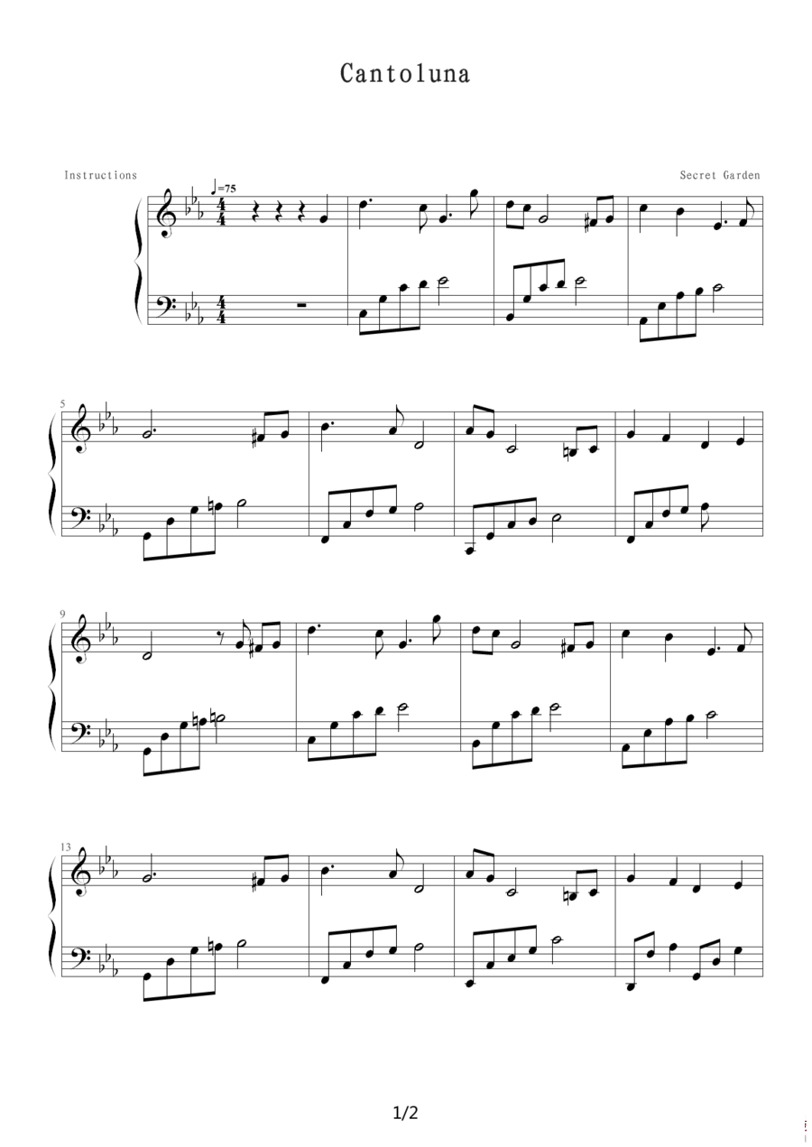 《Cantoluna》钢琴谱（第1页）