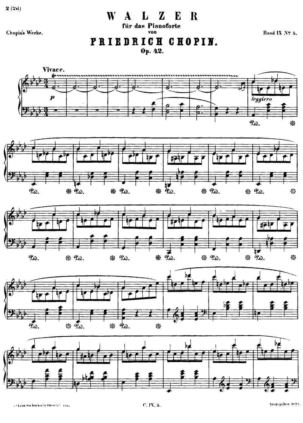 钢琴曲谱 降A大调圆舞曲Op.42