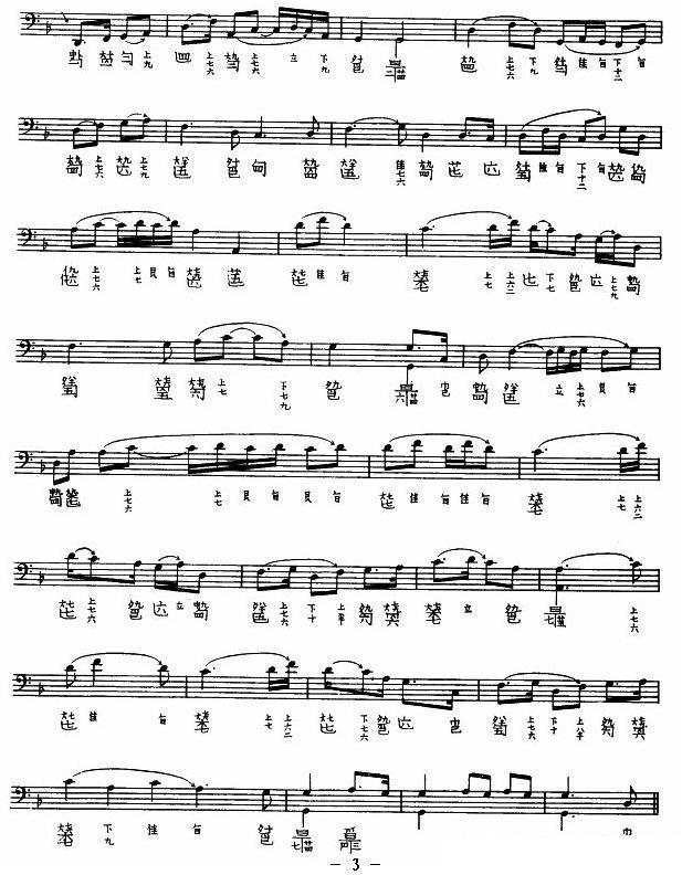查阜西《渔歌》古筝谱/古琴谱（第3页）