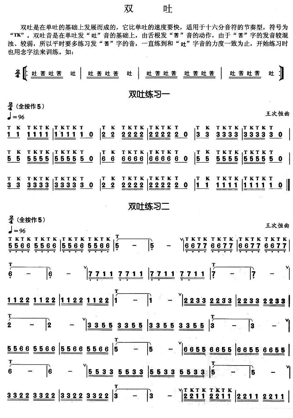 葫芦丝乐谱曲谱 葫芦丝基本技巧练习曲——双吐（王次恒曲）