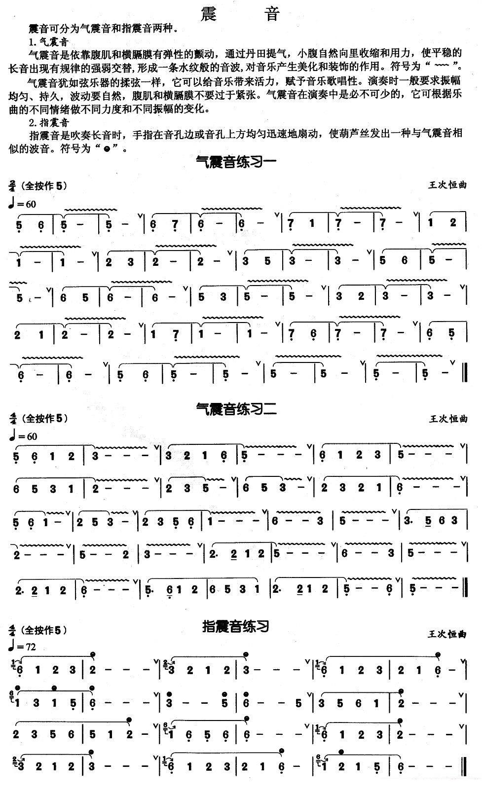 《葫芦丝基本技巧练习曲——震音》葫芦丝谱