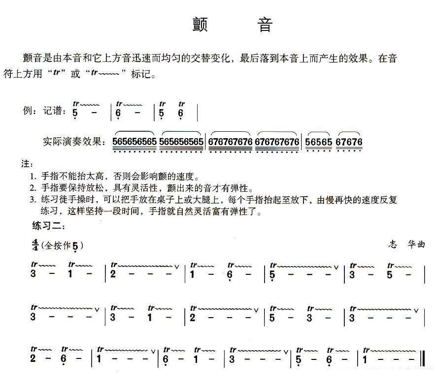 葫芦丝乐谱曲谱 葫芦丝技巧练习之九：颤音练习（志华曲）