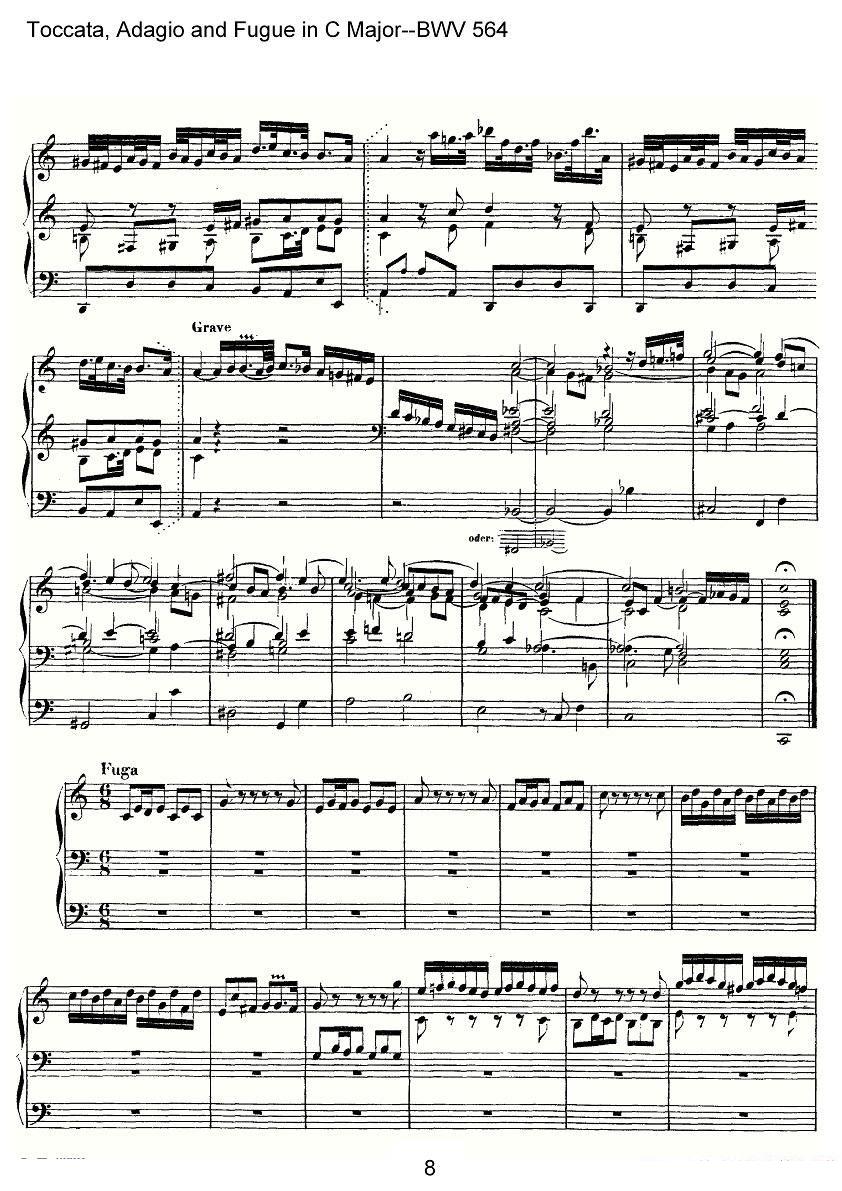 曲谱《Toccata, Adagio and Fugue in C Major--BWV 564》（第8页）