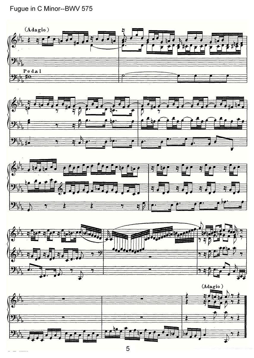 曲谱《Fugue in C Minor--BWV 575》（第5页）
