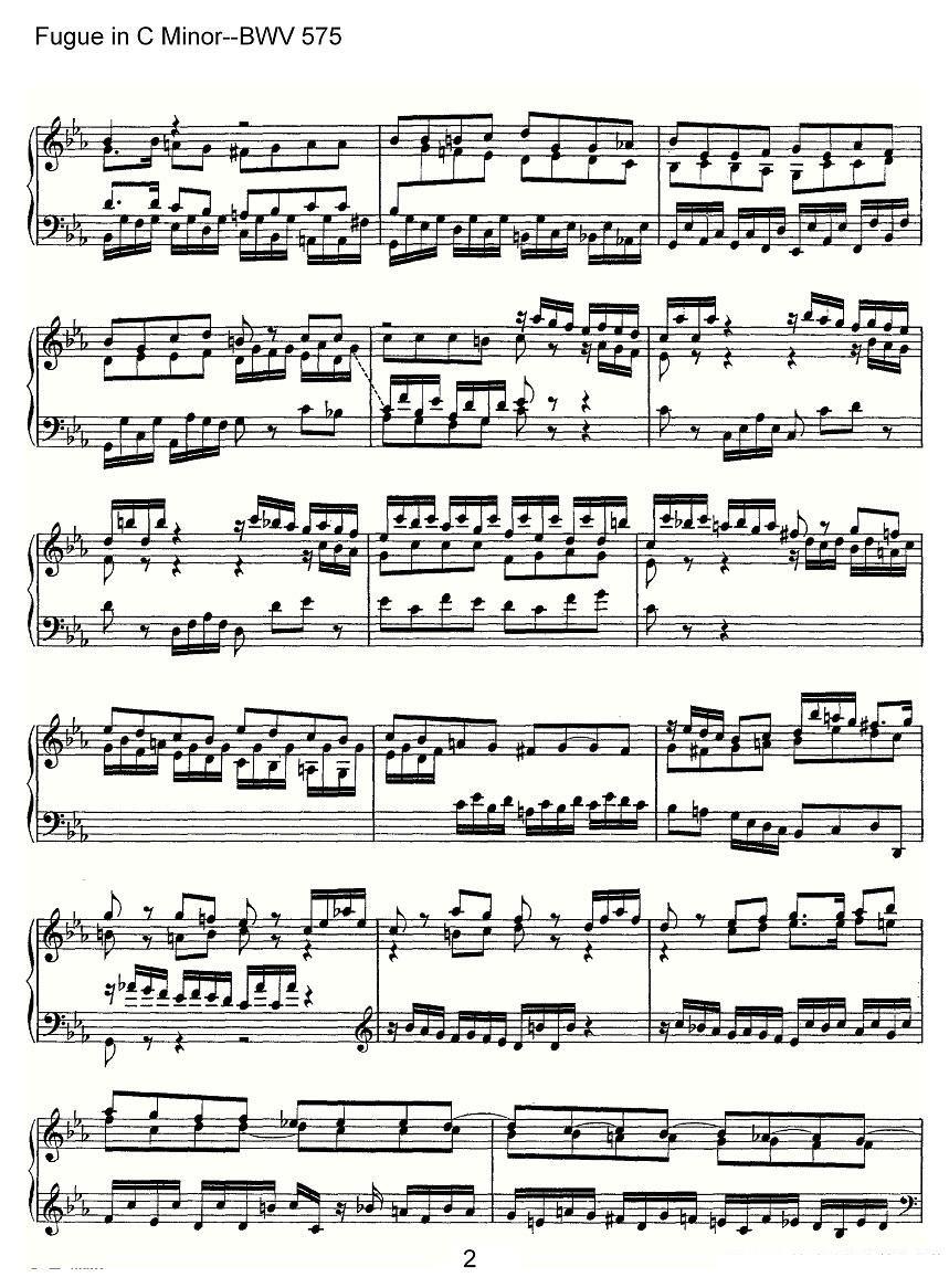 曲谱《Fugue in C Minor--BWV 575》（第2页）