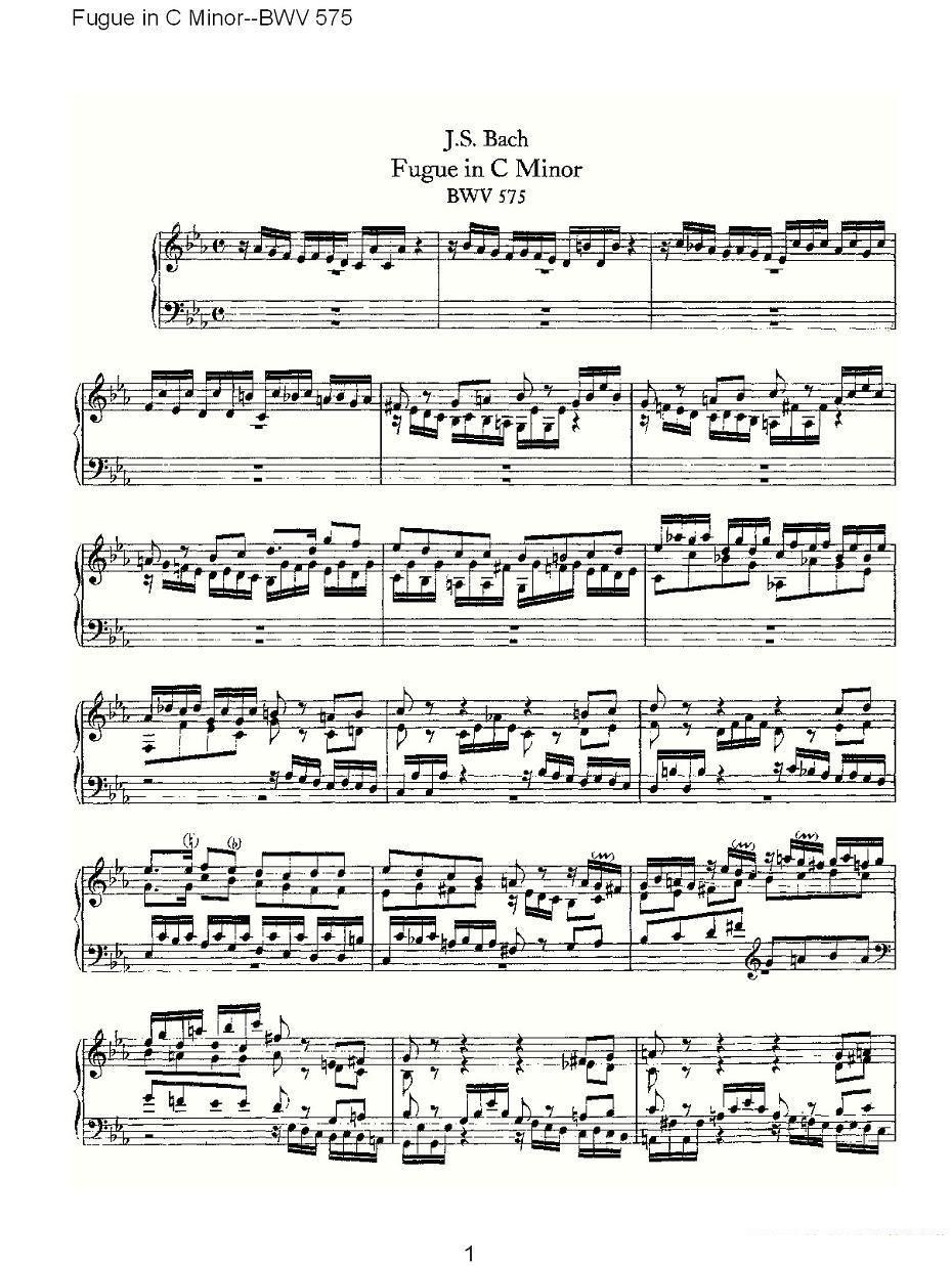 架子鼓乐谱曲谱 Fugue in C Minor--BWV 575 （管风琴谱）